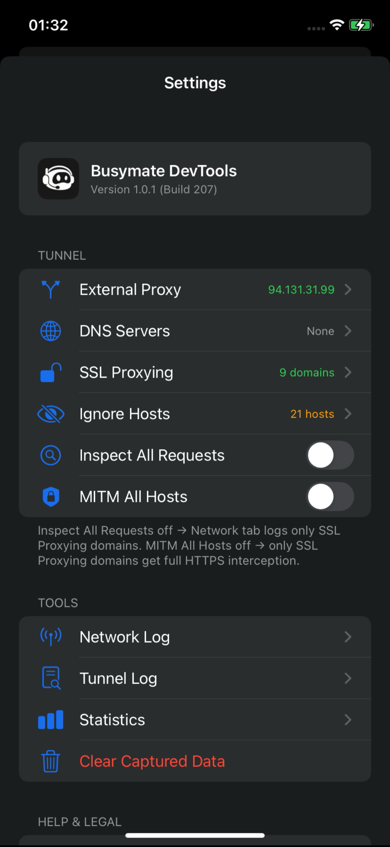Busymate DevTools SSL-proxy domain settings on iPhone