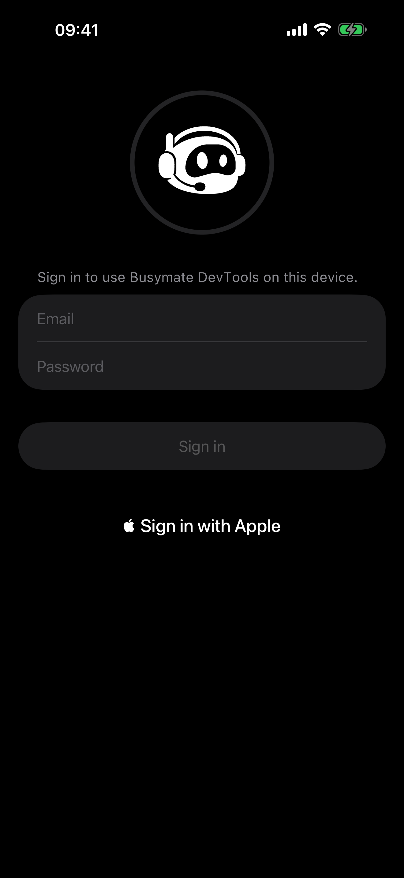 iPhone의 Busymate DevTools 로그인 화면