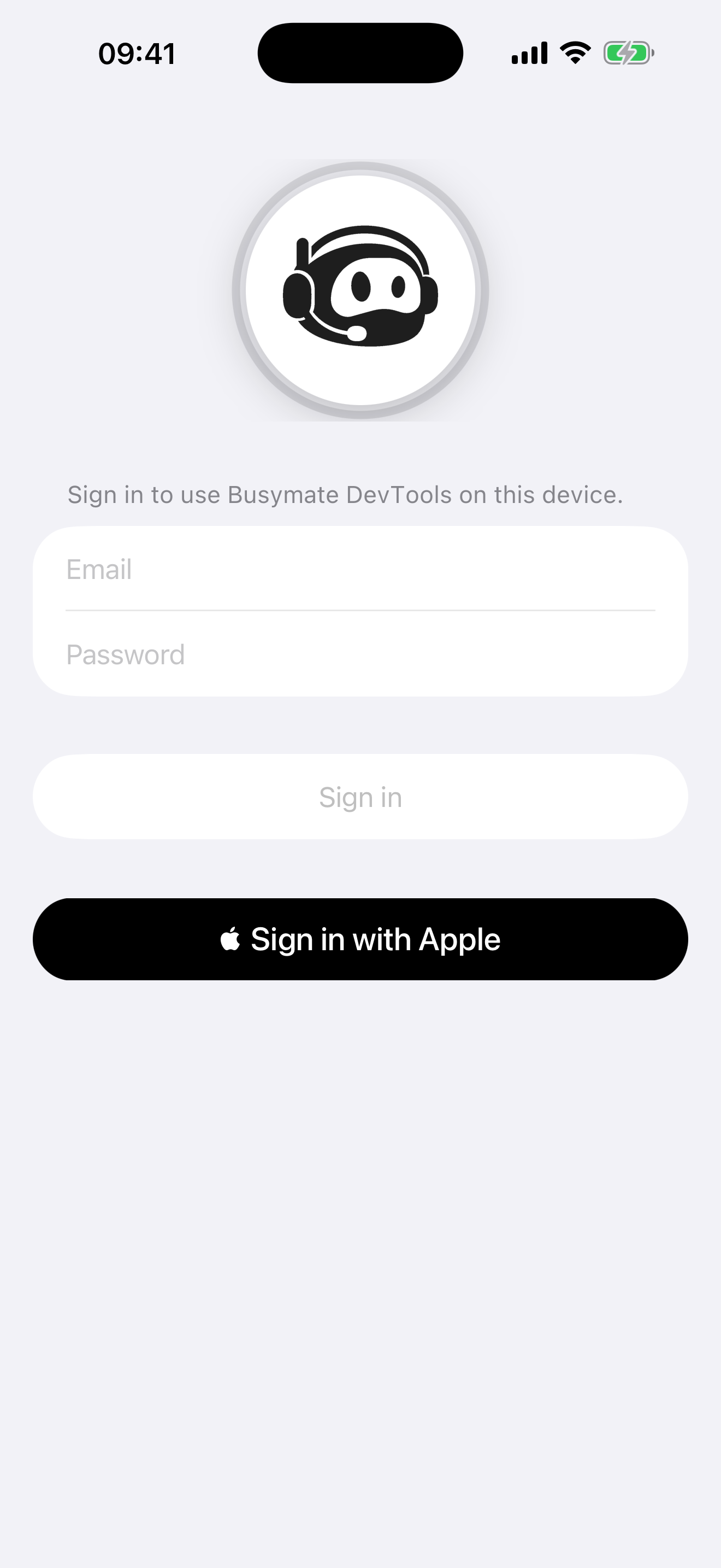iPhone의 Busymate DevTools 로그인 화면